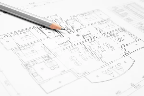 House plan with pencil — Stock Photo, Image