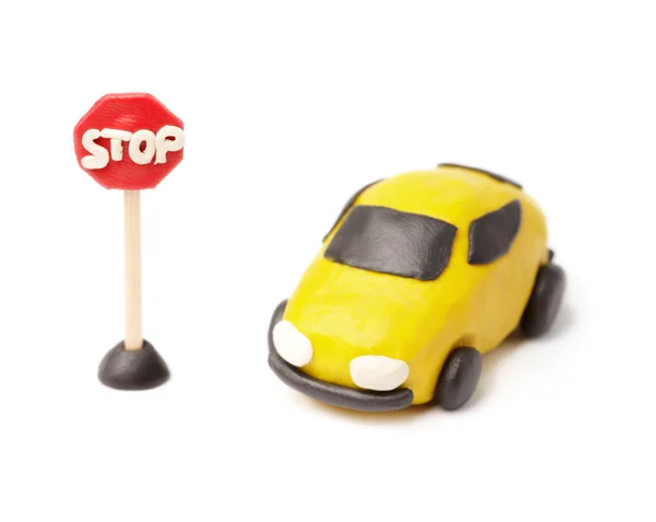 Car model with stop road sign — Stock Photo, Image