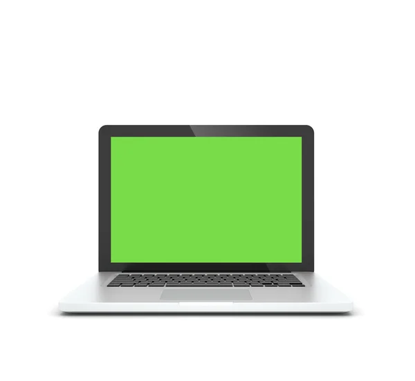 Laptop aberto com tela verde — Fotografia de Stock