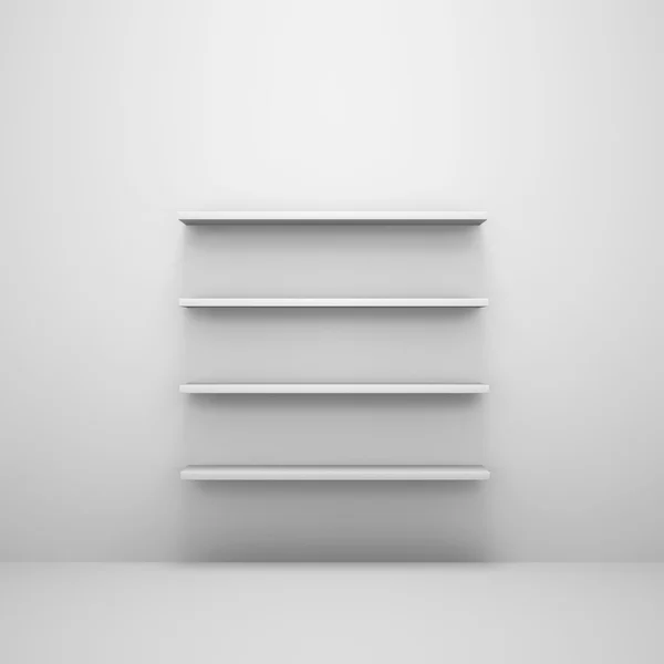 Beyaz duvar birkaç raflarda