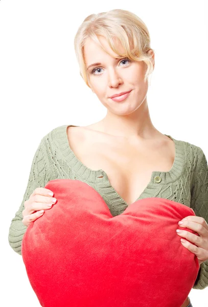 Woman holding a big red heart — Stock Photo, Image