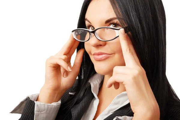 Mujer mirando por encima de gafas — Foto de Stock