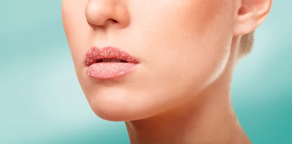 Lips with a transparent crystals — Stock Photo, Image