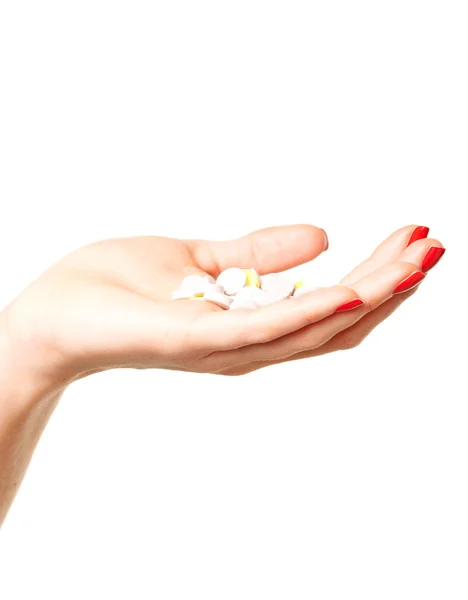 Female palm with pills — Stock Photo, Image