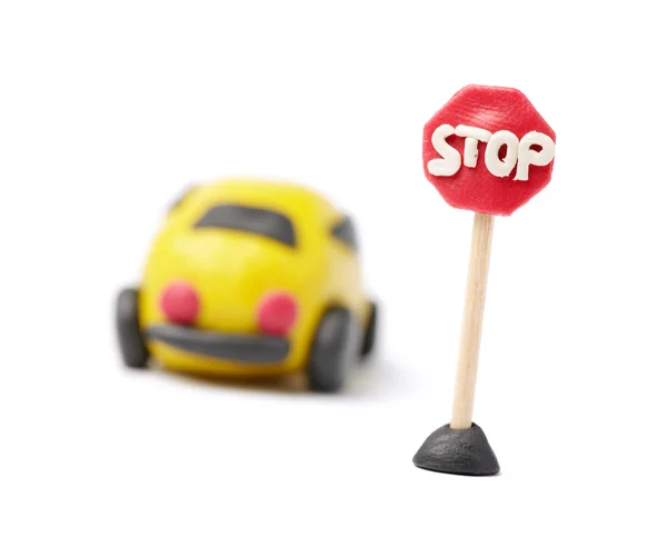Car model with stop road sign — Stock Photo, Image