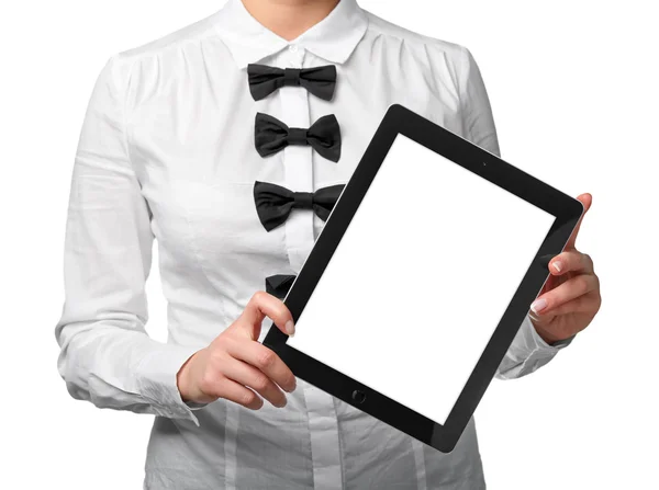 Žena zobrazeno digitální tablet — Stock fotografie
