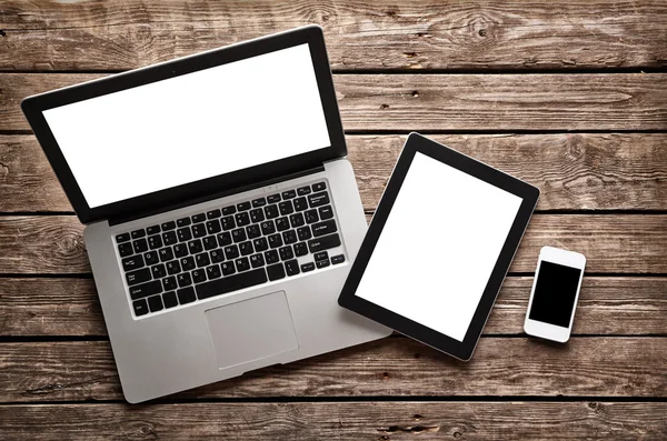 Laptop with digital tablet and smartphone — Stock Photo, Image