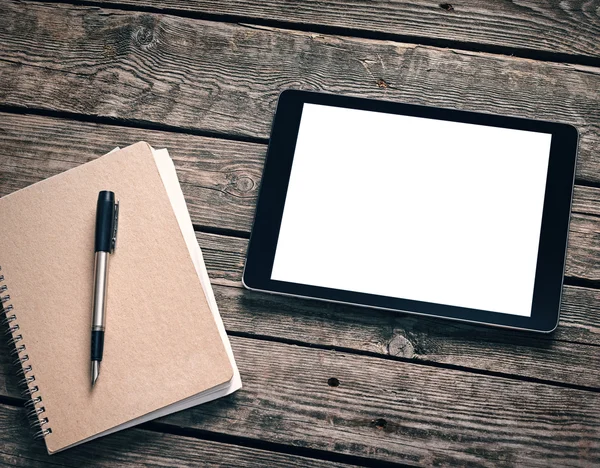 Tablet with ring binder on desktop — Stock Photo, Image