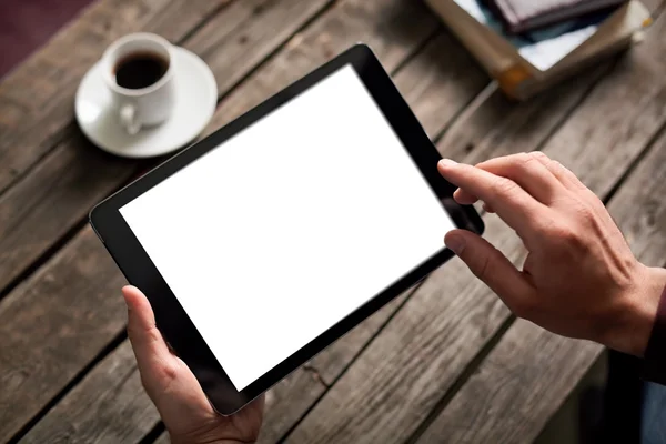 Man is going to touch digital tablet — Stock Photo, Image