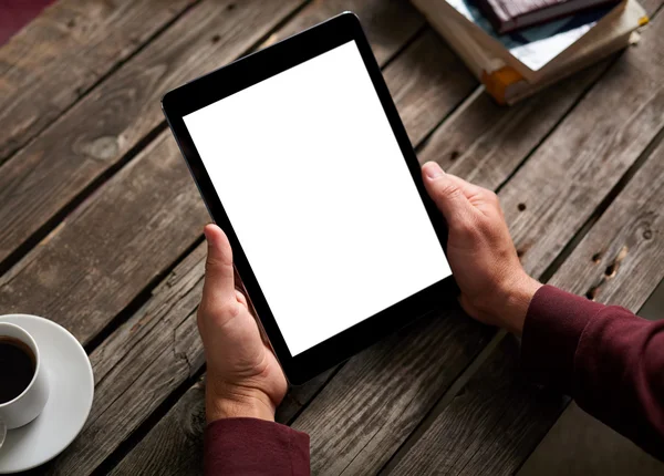 Man shows screen of digital tablet — Stock Photo, Image