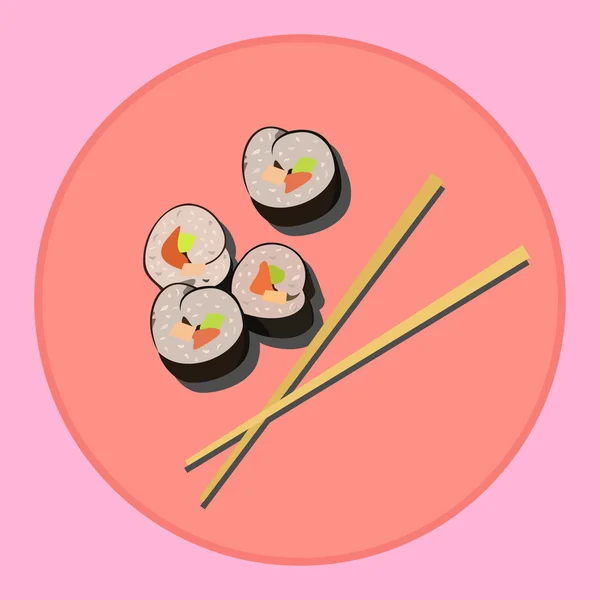 Aufkleber mit Sushi und Essstäbchen. japanisches Essen — Stockvektor