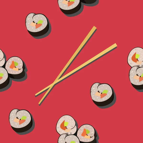 Patrón sin costura con rollo de sushi y palillos — Vector de stock