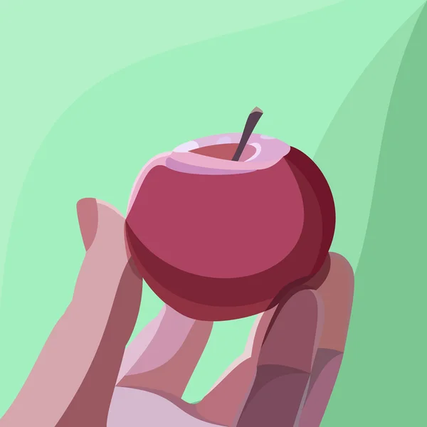 Manzana en una mano — Vector de stock