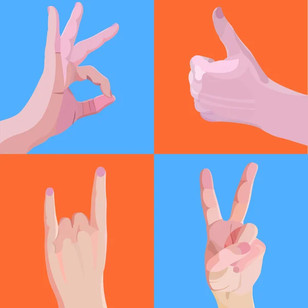 Set di icone delle mani. Tipo pace, sasso e segni positivi. — Vettoriale Stock