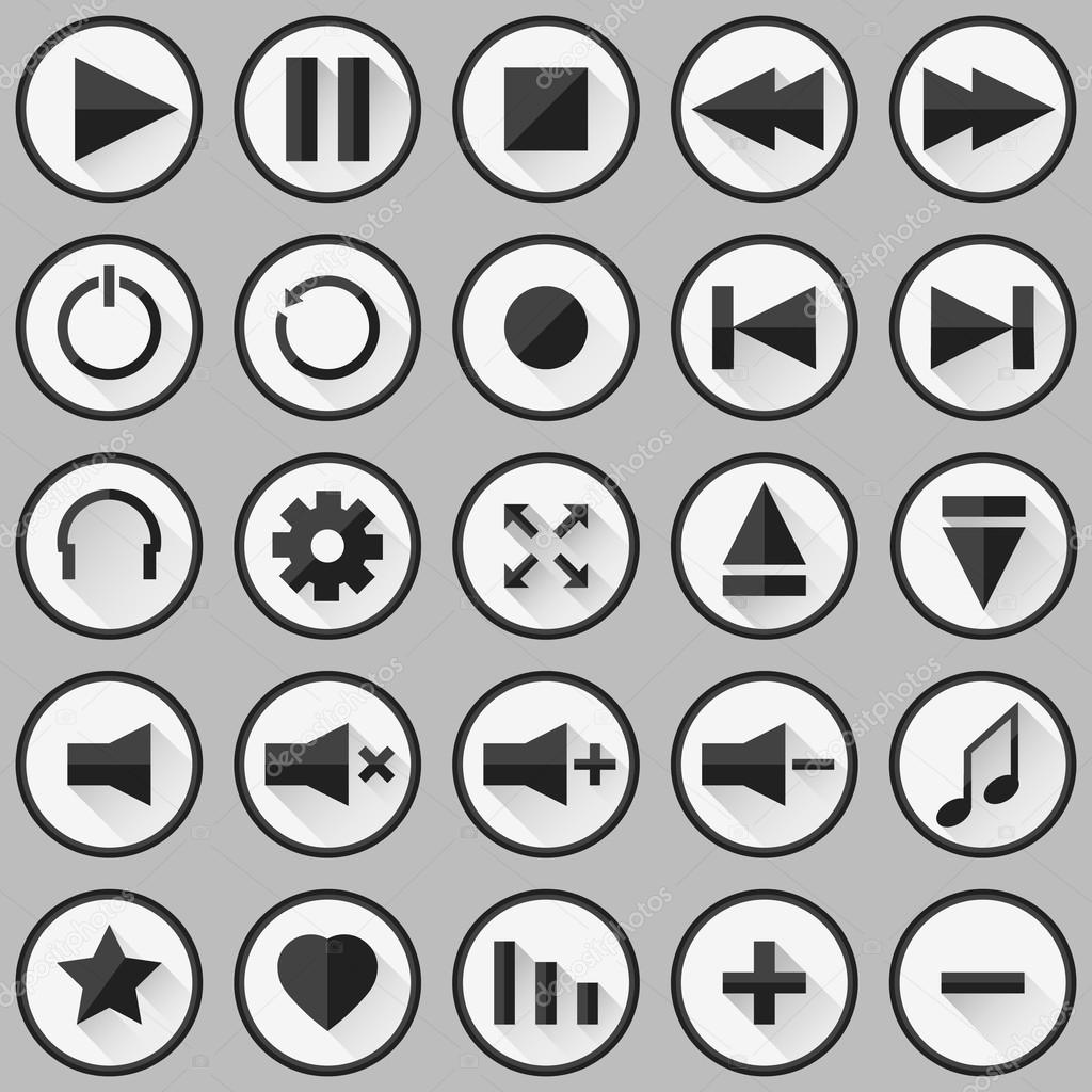 Media player buttons. Flat icons