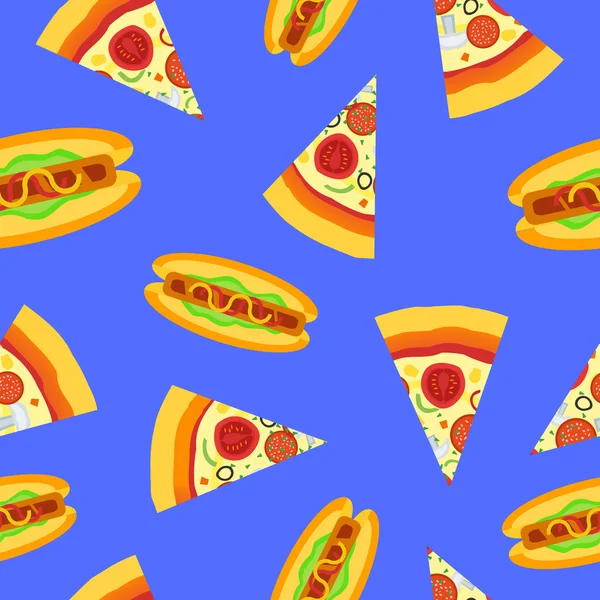Patrón sin costuras con pizza y hot dog — Vector de stock