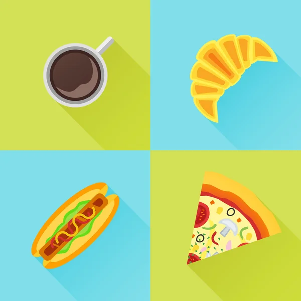 Conjunto de iconos planos de comida rápida con sombra larga — Vector de stock