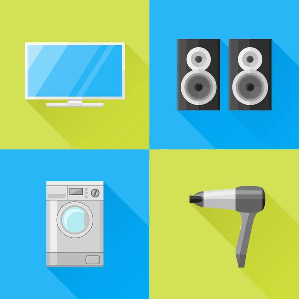 Set of home appliances flat icons with long shadow — Stock Vector