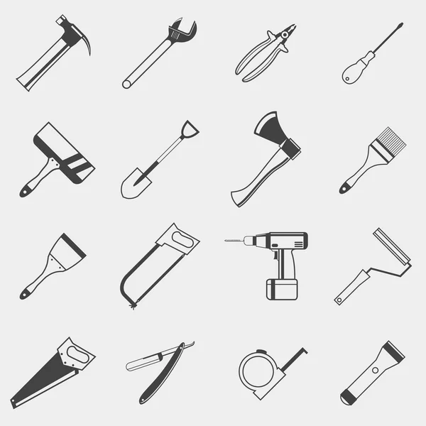 Комплект строительных инструментов монохромные иконки на белом фоне — стоковый вектор