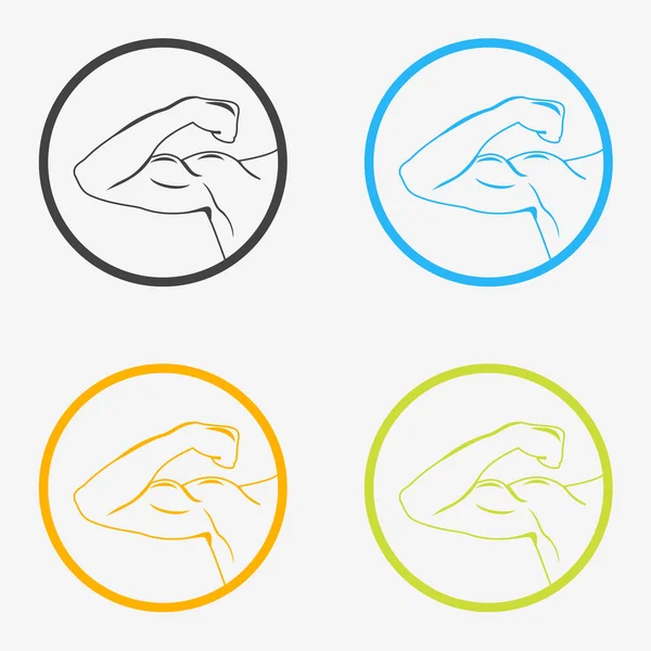 Muscular arm round icons in different colors — Stockový vektor