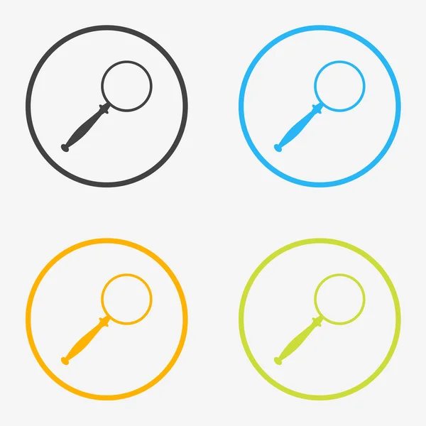 Iconos redondos de lupa en diferentes colores — Vector de stock