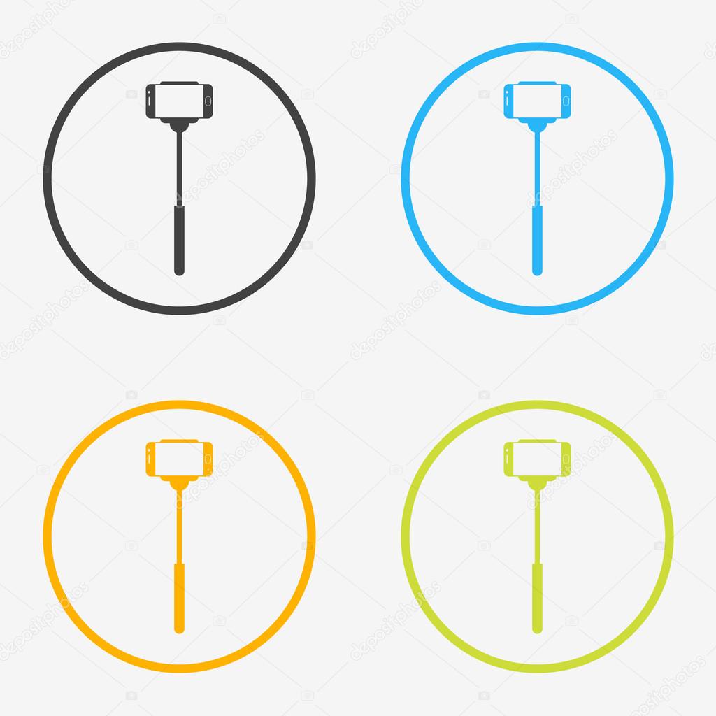 Selfie stick round icons in different colors