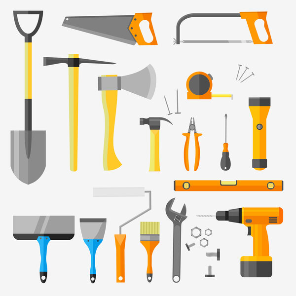 Set of construction tools isolated on white background