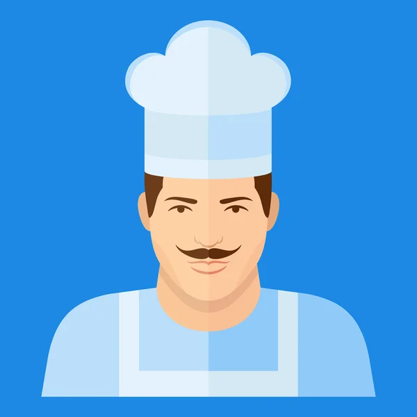 Restaurantkoch-Charakter. Mann Gesicht flach Symbol. — Stockvektor