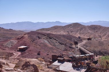 Calico hayalet kasabası ve Mojave Çölü 'ndeki eski maden kasabası, Güney Kaliforniya, ABD.