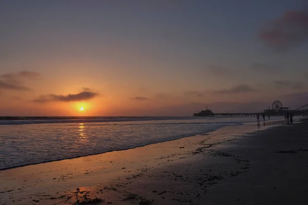 Jetée Santa Monica Coucher Soleil Los Angeles Californie — Photo