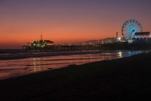 Jetée Santa Monica Coucher Soleil Los Angeles Californie — Photo
