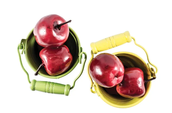Two buckets with red apples isolated over white — Stock Photo, Image