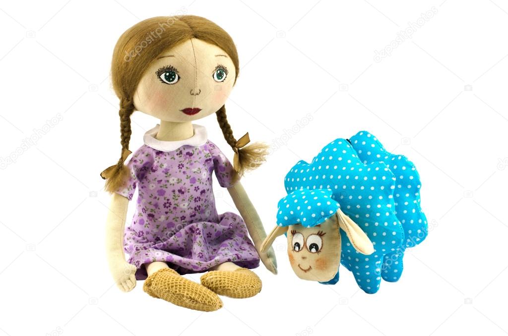 Two dolls girl and lamb