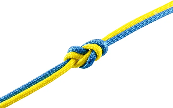 Tie from blue and yellow rope — Stock Photo, Image