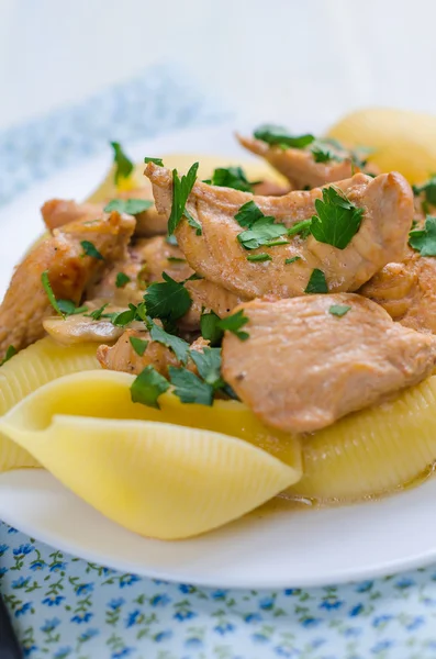 Chicken Stroganoff with mushrooms and  noodles — Stock Photo, Image