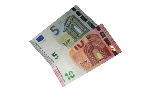 Новая серия банкнот номиналом пять и десять евро — стоковое фото