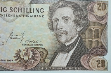 Carl Ritter Ghega demiryolu mühendis 20 Şilin Avusturyalı banknot üzerinde