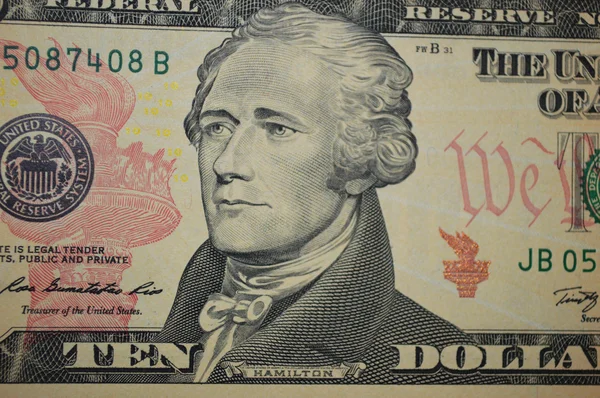 Гамильтон на новой банкноте в десять долларов — стоковое фото