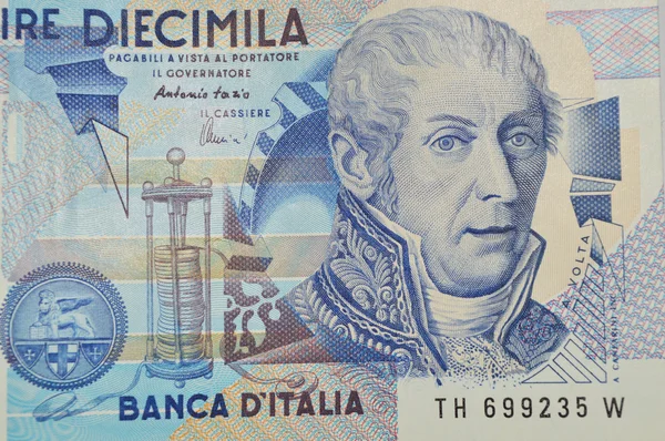 Volta Fisico italiano su banconote da 10000 lire — Foto Stock