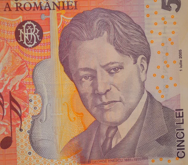 George Enescu Romen Şef lei banknot üzerinde — Stok fotoğraf
