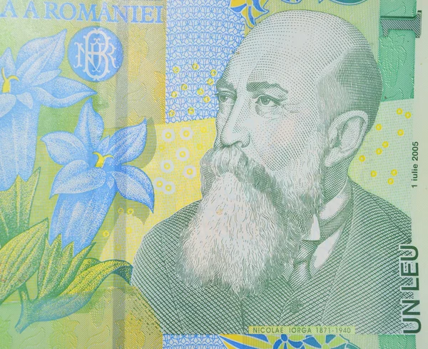 Румынский политик Николай Йорга на банкноте лея — стоковое фото