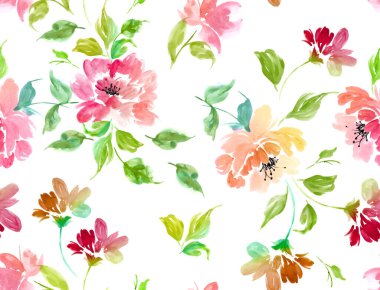 Suluboya çiçek deseni. Kusursuz el çizimi çiçek deseni.