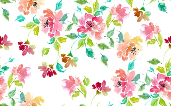 Suluboya çiçek deseni. Kusursuz el çizimi çiçek deseni.