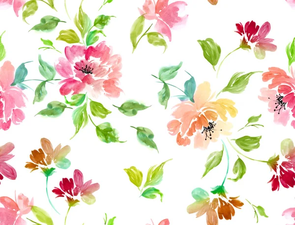 Suluboya çiçek deseni. Kusursuz el çizimi çiçek deseni.