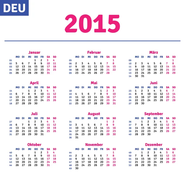 horizontal calendar 2015