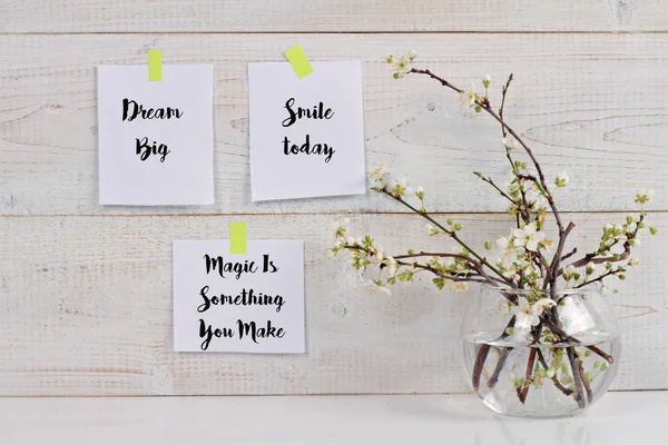 Inspirational motivational positive Mood board. Dream big, smile today, magic is something you make quotations. Scandinavian interior design . — Stock Photo, Image