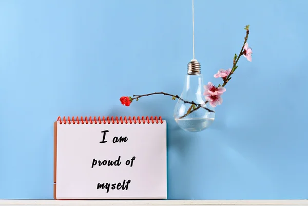 Self love affirmation. I am proud of myself. Inspirational motivating quote on retro paper and coffee . Choice, Grow, Change, Life, Happiness concept. — Stock Photo, Image