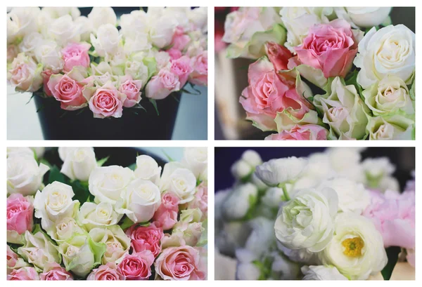 Цветные букеты роз Коллаж. Мягкие цвета пастели — стоковое фото