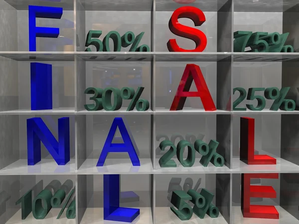 Weißes Regal mit Wortfinalverkauf und Prozentsatz — Stockfoto