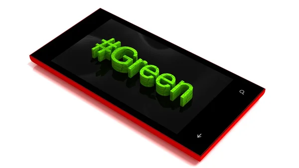 3D-smartphone met hashtag Green — Stockfoto